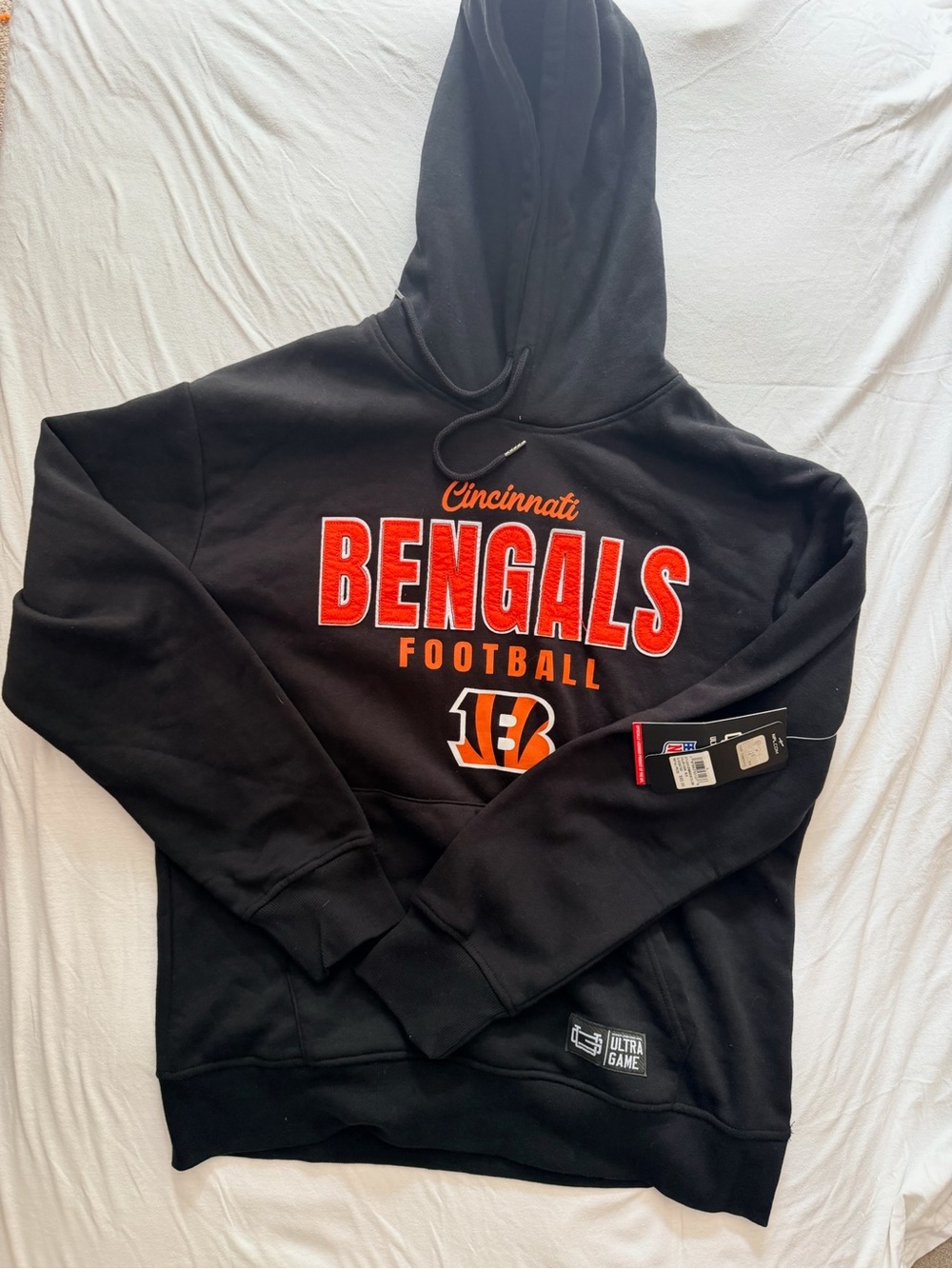 Ultra Game NFL Cincinnati Bengals Black Hoodie Sweatshirt Applique Logo NWT L - Picture 2 of 5